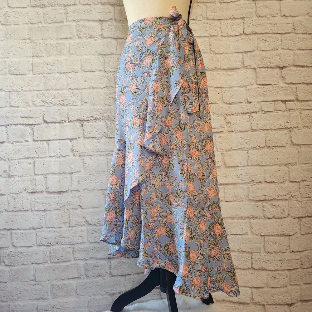 NWT Max Studio Midi Skirt Womens Ruffle High Low Floral Size L